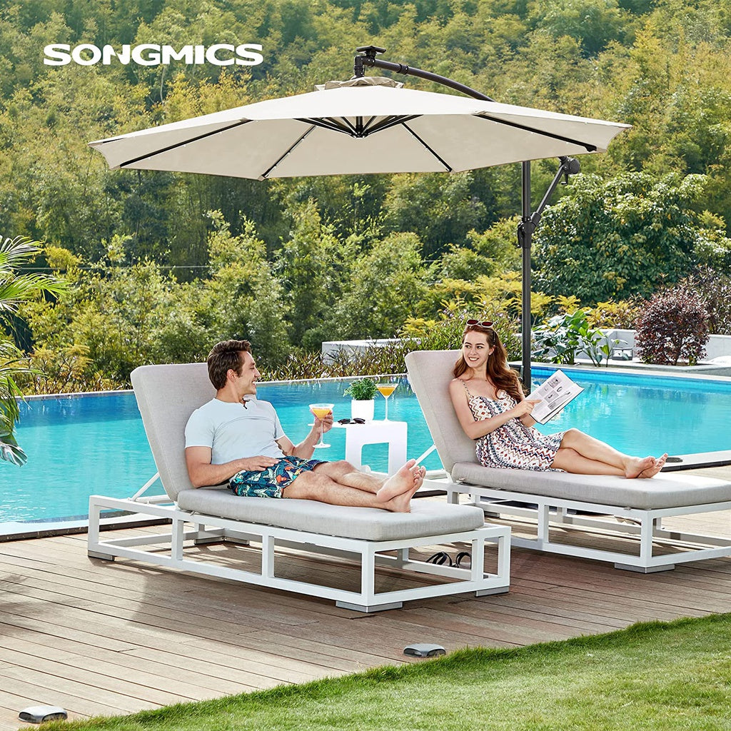 SONGMICS 3m Patio Umbrella with Solar-Powered LED Lights Beige