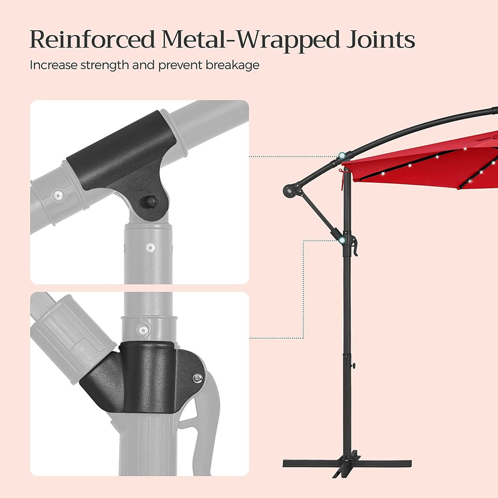 SONGMICS 3m Patio Umbrella with Solar-Powered LED Lights Red