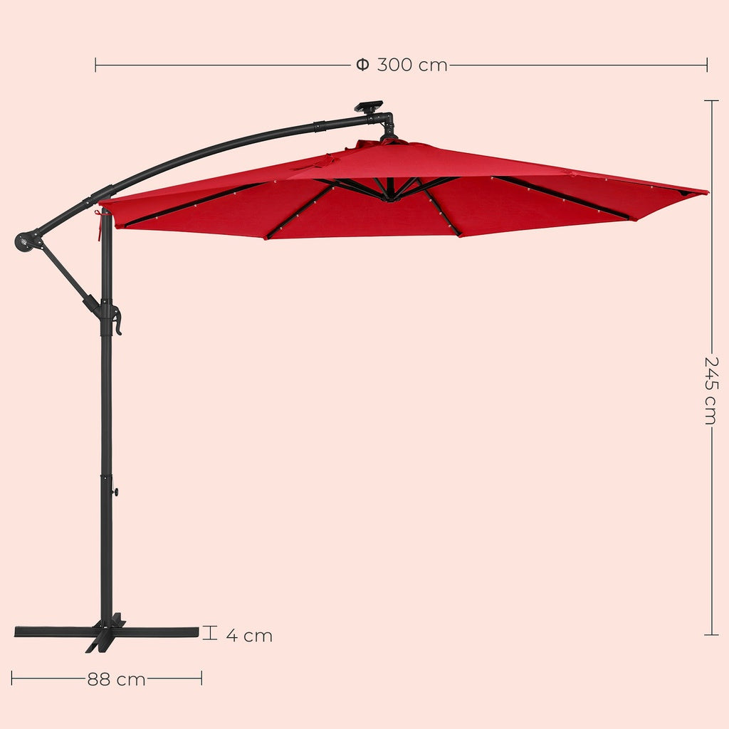 SONGMICS 3m Patio Umbrella with Solar-Powered LED Lights Red