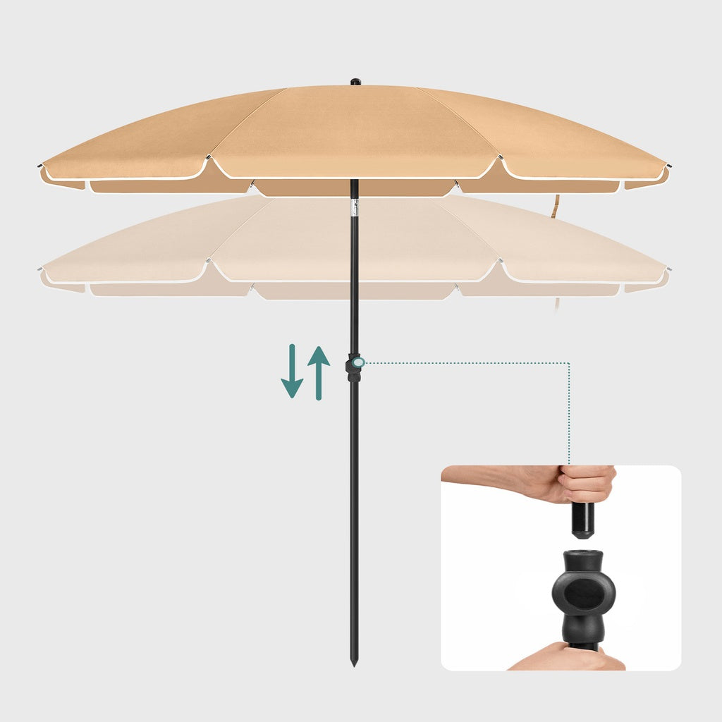 SONGMICS Beach Umbrella Portable Octagonal Polyester Canopy Taupe