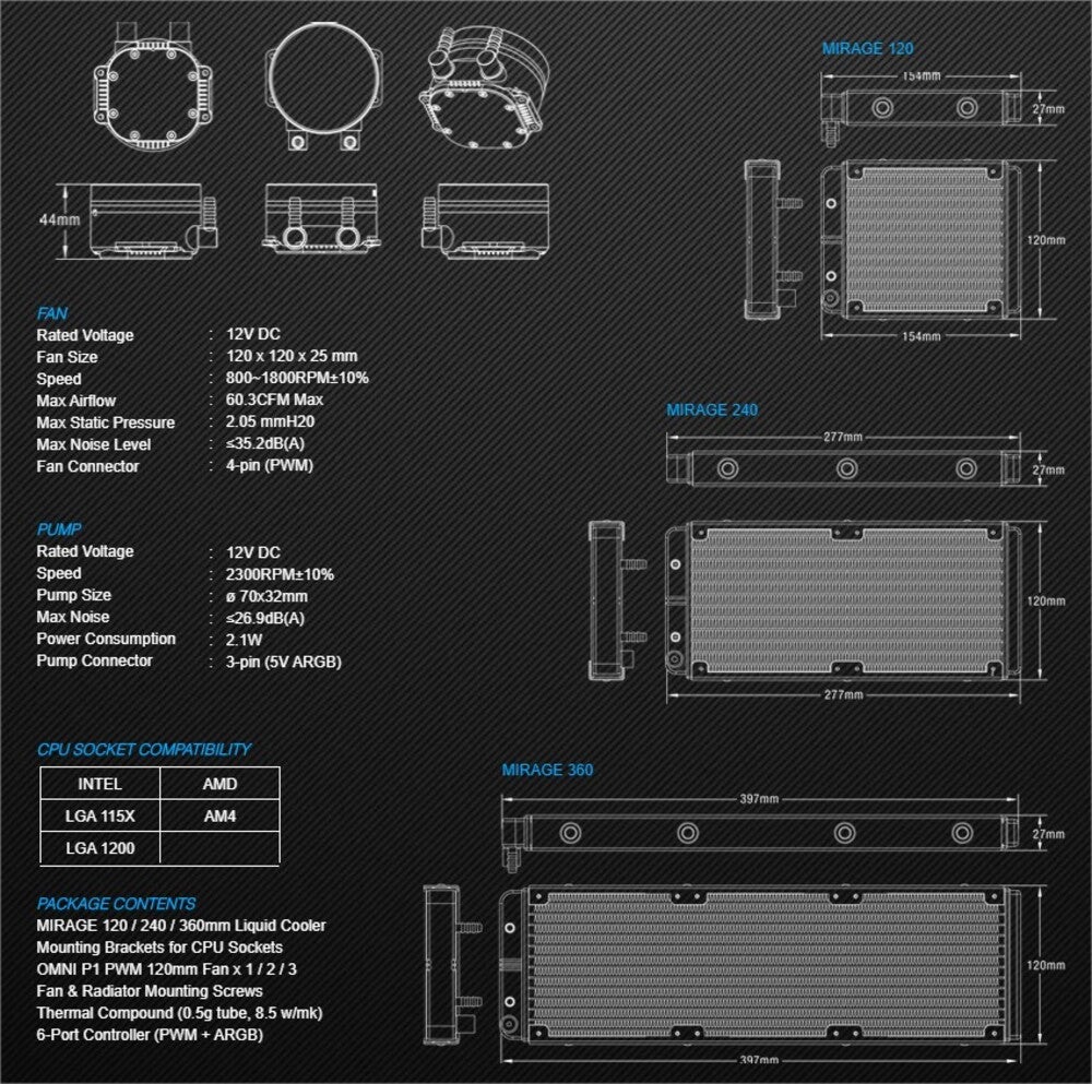 Tecware Mirage 120 ARGB 120mm Liquid CPU Cooler TWCO-MIR120BK