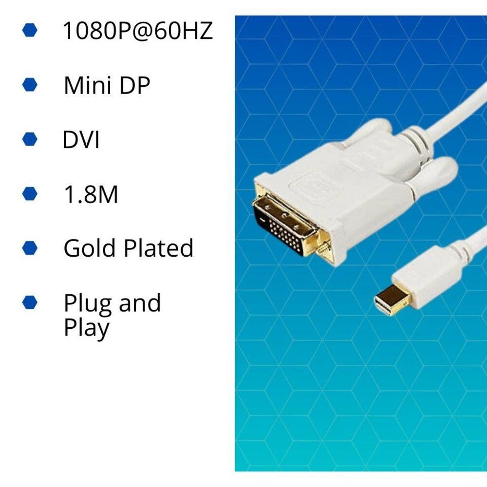 VCOM Mini Display Port M/DVI (24+1) Male Adapter Cable (White) - CG618-1.8