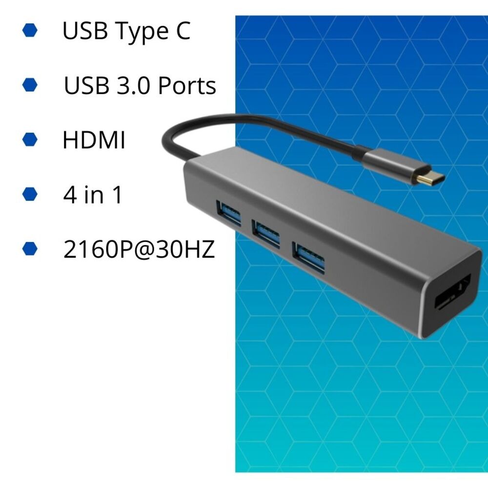 VCOM USB Type C to USB3.0*3+HDMI 4 in 1 Hub (Aluminium Shell) - DH318