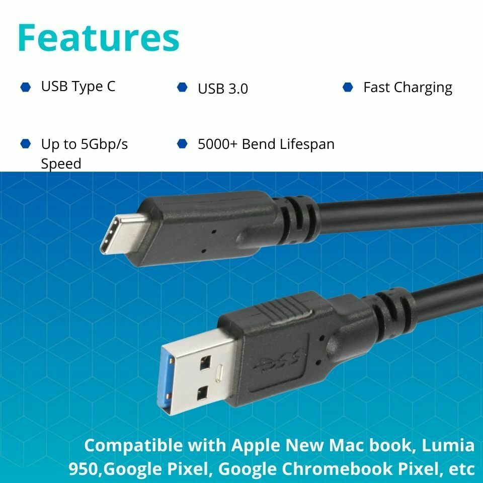 VCOM 1M USB-A to USB-C Type C 3.0 Male to Male Cable Black CU401