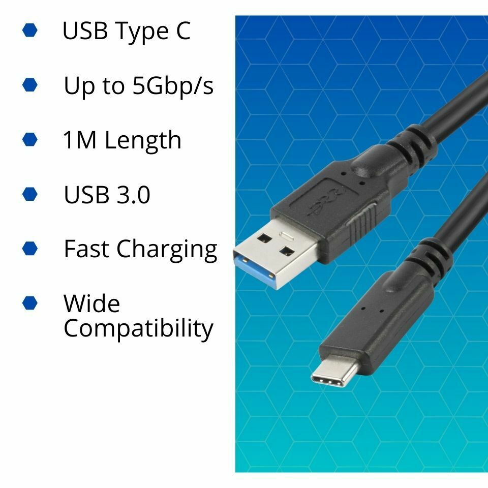 VCOM 1M USB-A to USB-C Type C 3.0 Male to Male Cable Black CU401