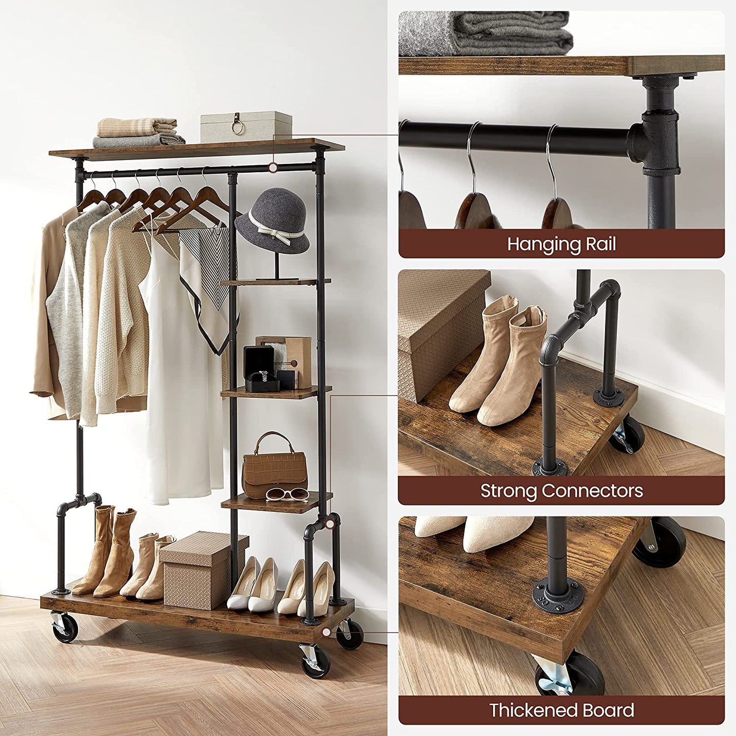 VASAGLE Clothes Rack Rustic Brown