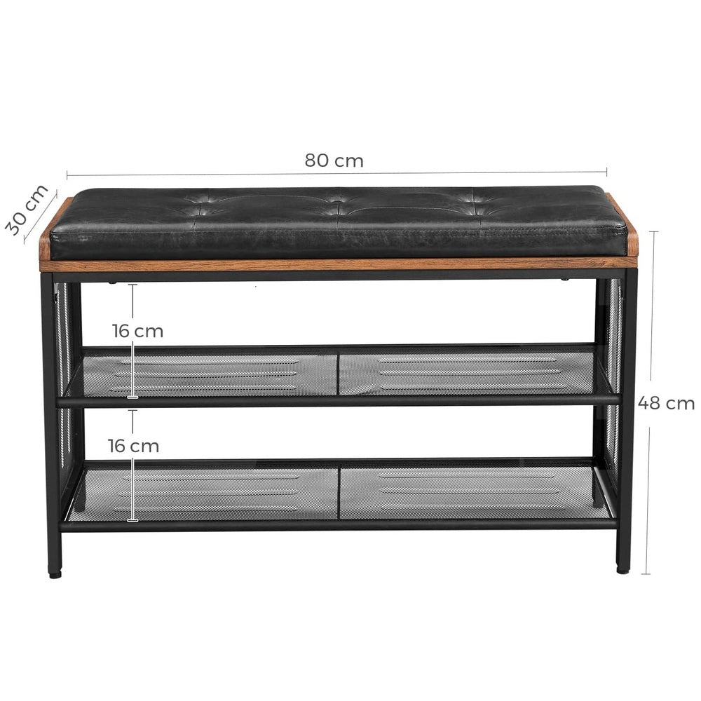 VASAGLE Shoe Bench Padded Bench with Mesh Shelf Shoe Rack Brown Black LBS75X