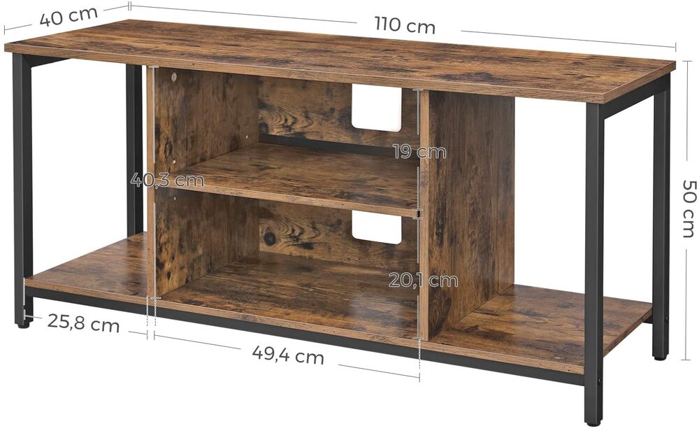 VASAGLE TV Cabinet TV Console Unit with Open Storage TV Stand with Shelving Rustic Brown LTV39BX