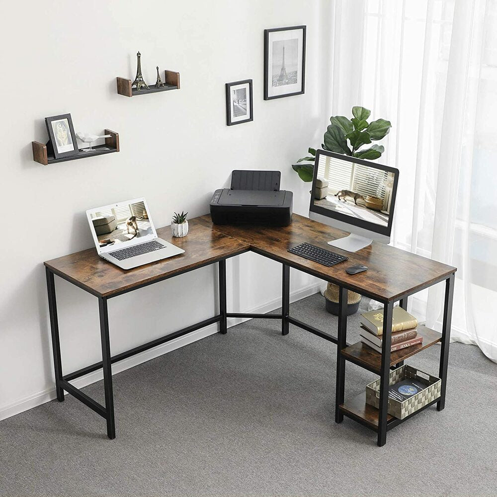 VASAGLE L-Shaped Computer Desk Rustic Brown and Black LWD72X