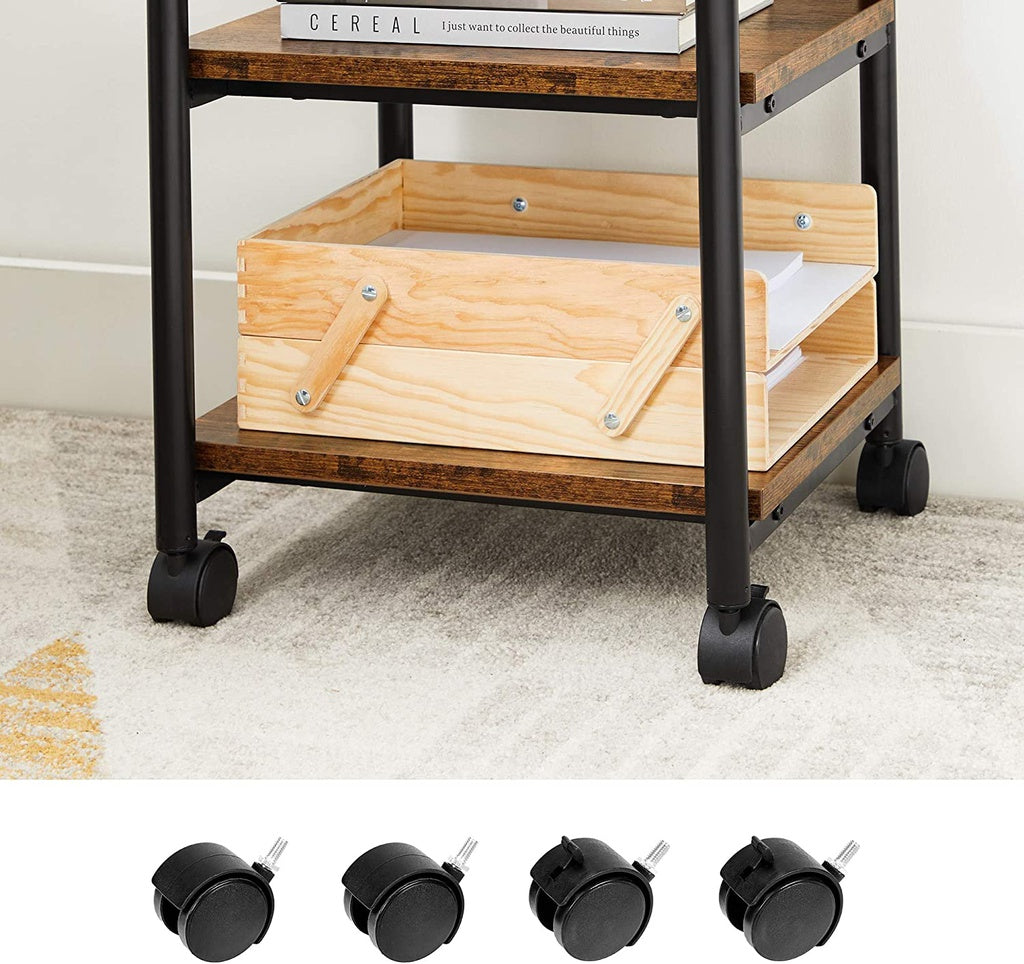 VASAGLE 3-Tier Machine Cart with Wheels and Adjustable Table Top Rustic Brown and Black OPS003B01