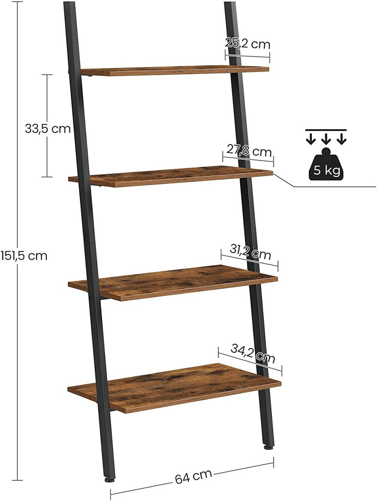 VASAGLE Ladder Shelf 4-Tier Rustic Brown and Black LLS43BX