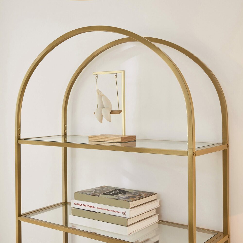 VASAGLE Bookshelf 5 Tier Tempered Glass with Gold Metal Frame LGT050A01