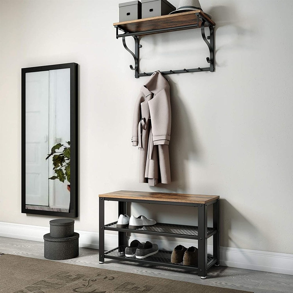 VASAGLE Coat Rack Wall-Mounted Rustic Brown and Black LCR12BX