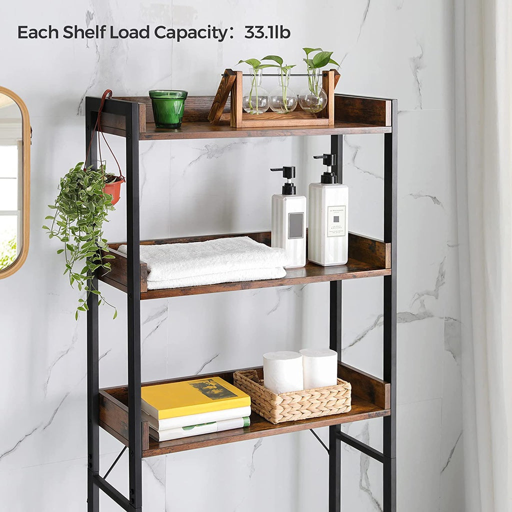 VASAGLE 3-Tier Bathroom Storage Shelf Over Toilet Organizer Rustic Brown and Black