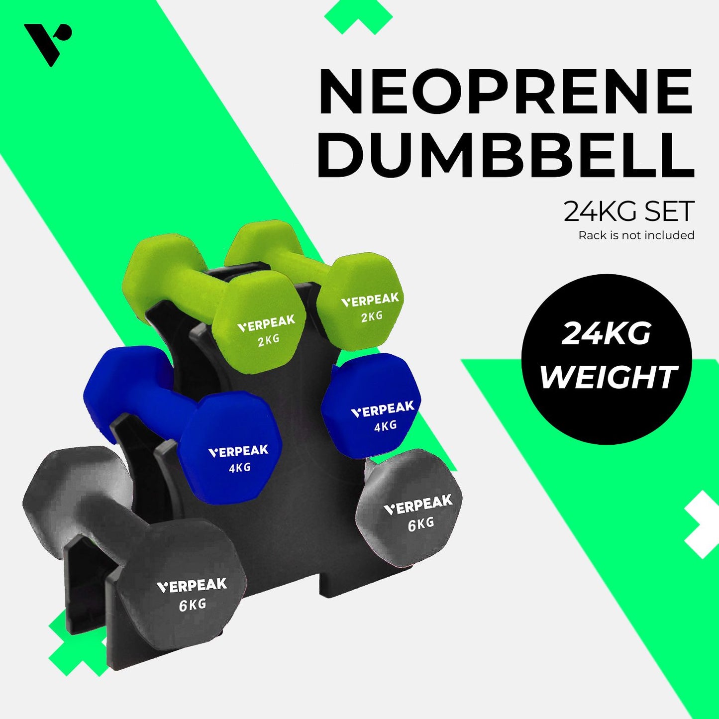 Verpeak 24kg (2,4,6kg x 2) Neoprene Dumbbell Set VP-DB-141-AC