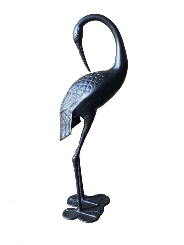 2 Piece Crane Couple Metal Statue Set