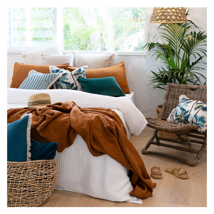 Cushion Cover-Coastal Fringe Natural-Palm Trees Natural-45cm x 45cm