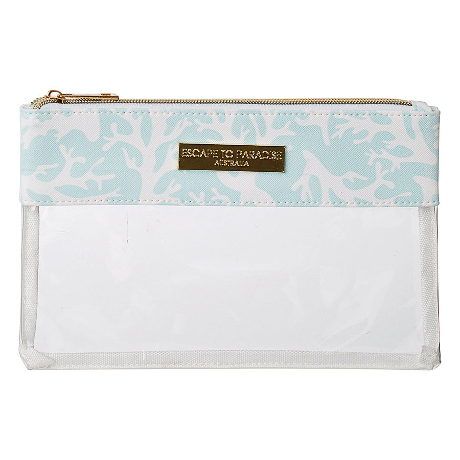 Clear Flat Rec Travel Case-Coral Aqua