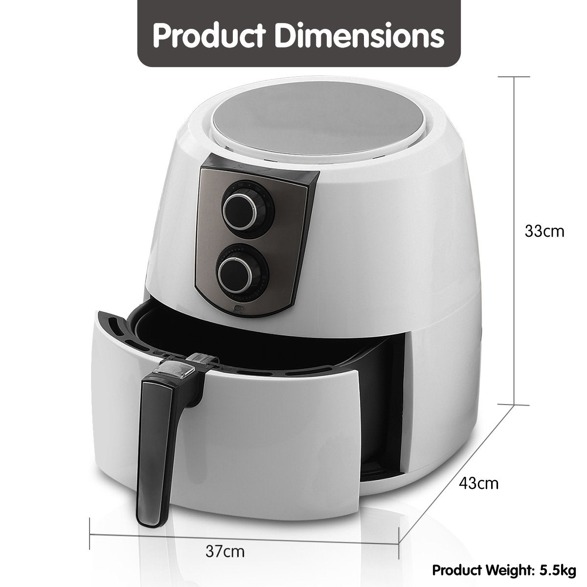 Pronti 7.2l 1800w Electric Air Fryer Healthy Cooker Fryers Kitchen Oven Oil Free Low Fat White