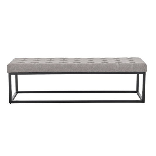 Sarantino Cameron Button-tufted Upholstered Bench With Metal Legs By Sarantino - Light Grey Linen