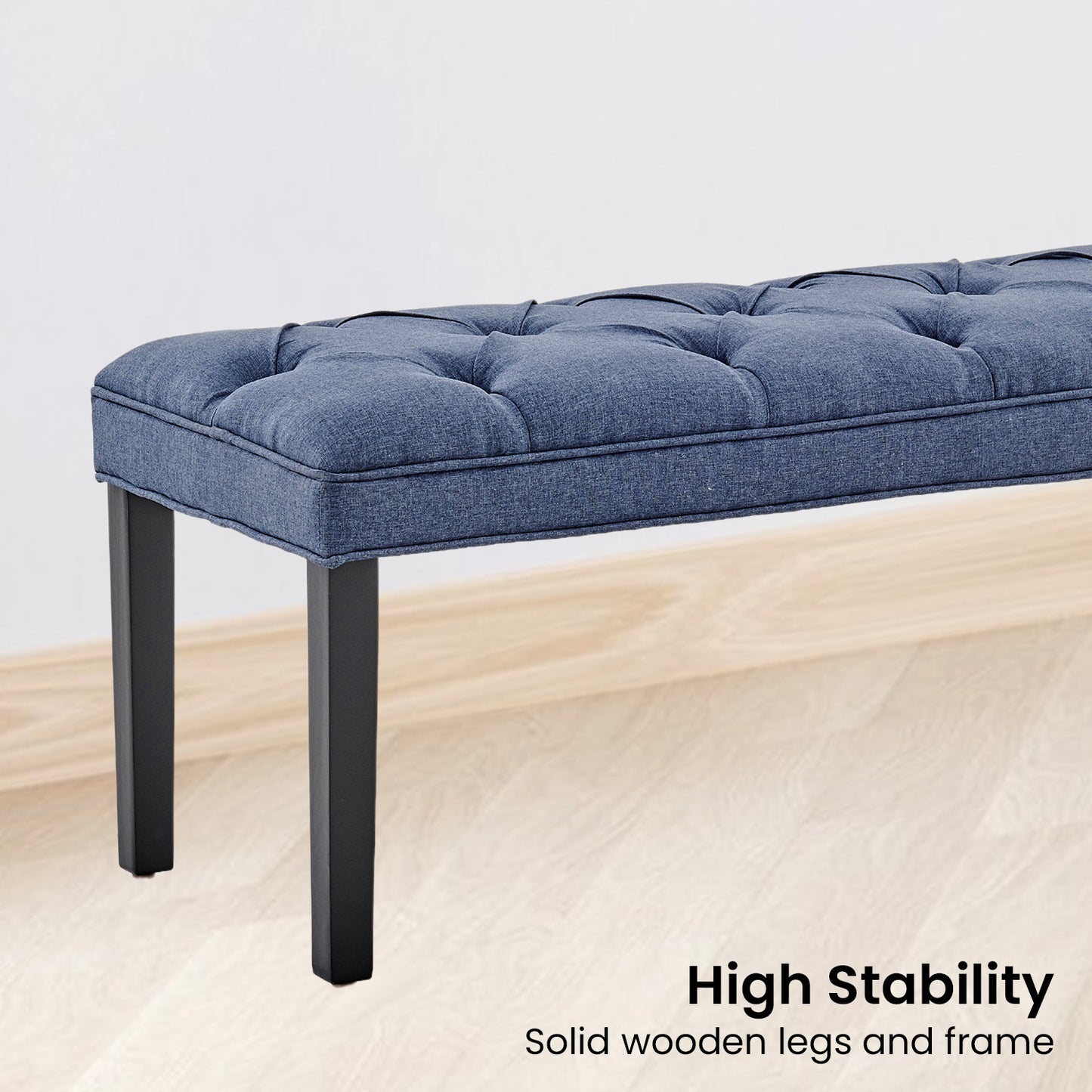 Sarantino Cate Button-tufted Upholstered Bench With Tapered Legs By Sarantino - Blue Linen