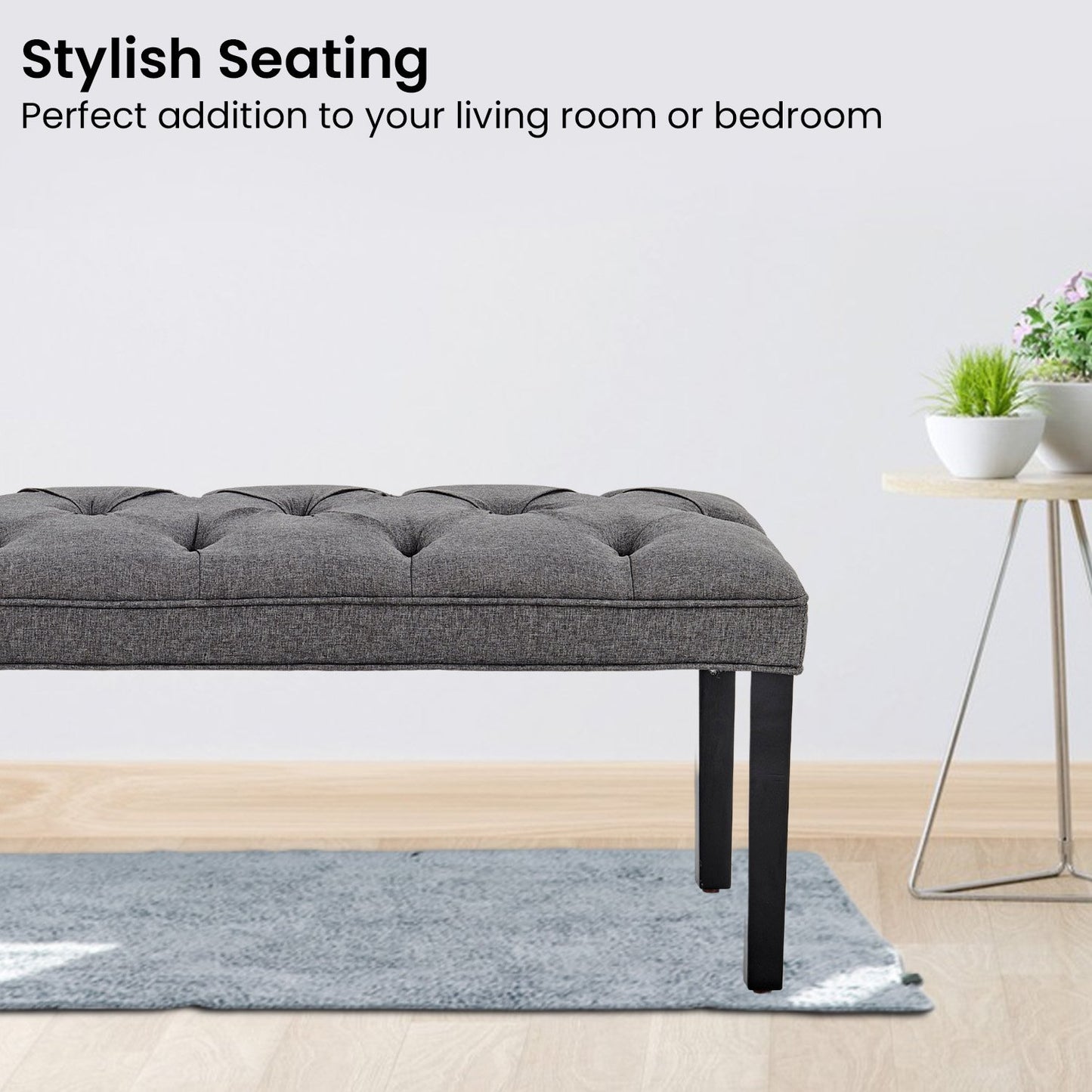 Sarantino Cate Button-tufted Upholstered Bench With Tapered Legs - Dark Grey Linen