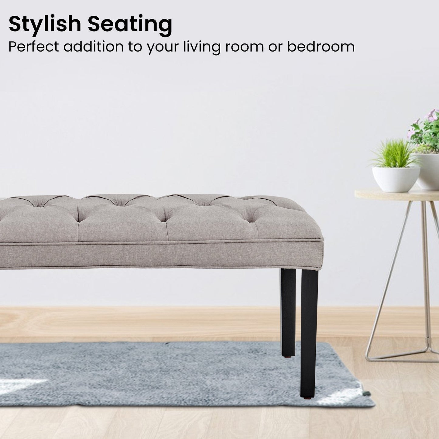 Sarantino Cate Button-tufted Upholstered Bench With Tapered Legs By Sarantino - Light Grey