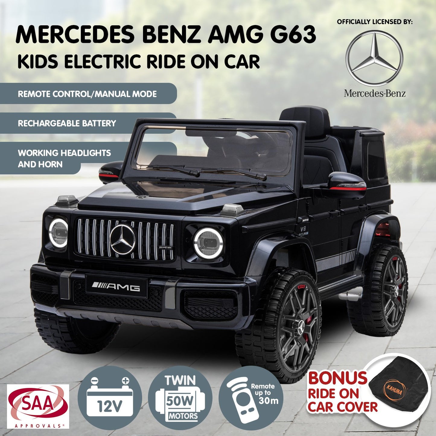 Kahuna Mercedes Benz AMG G63 Licensed Kids Ride On Electric Car Remote Control - Black