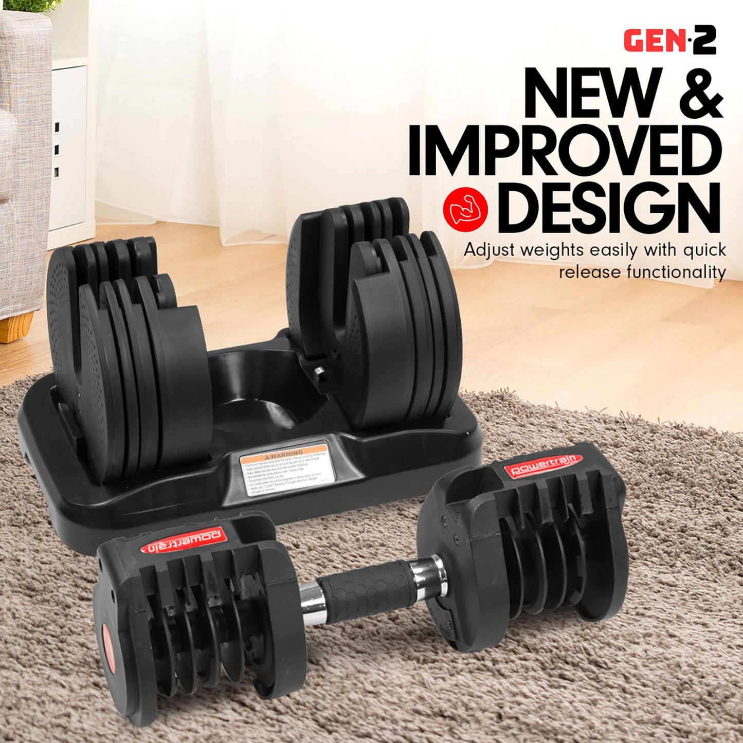 Powertrain 2x 20kg Gen2 Home Gym Adjustable Dumbbell