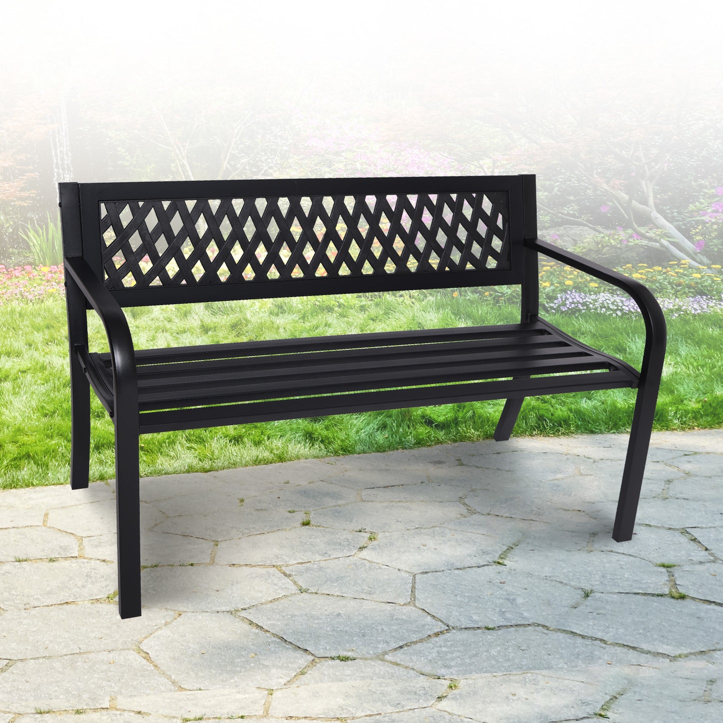 Wallaroo Steel Outdoor Garden Bench - Lattice