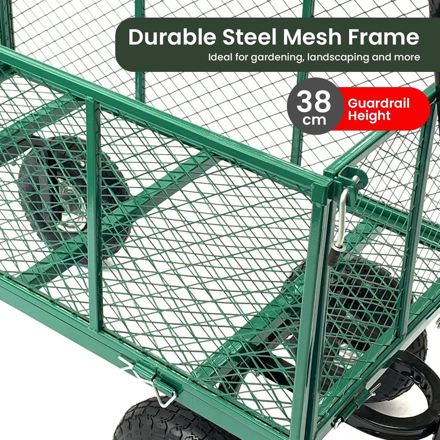 Wallaroo Steel Mesh Garden Trolley Cart - Green