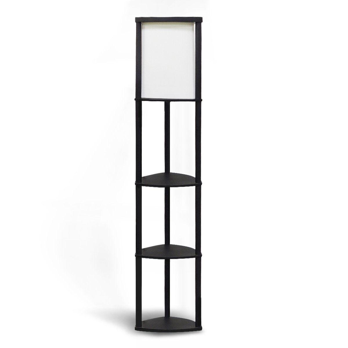 Sarantino Wood Etagere Floor Lamp in Tripod Shape 3 Wooden Shelves