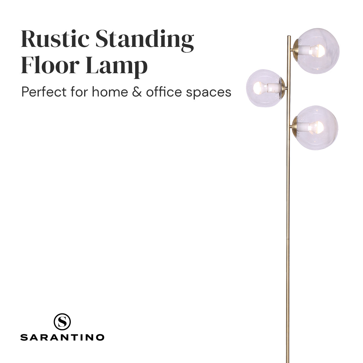 Sarantino 3-Light Gold Metal Floor Lamp with Glass Shades