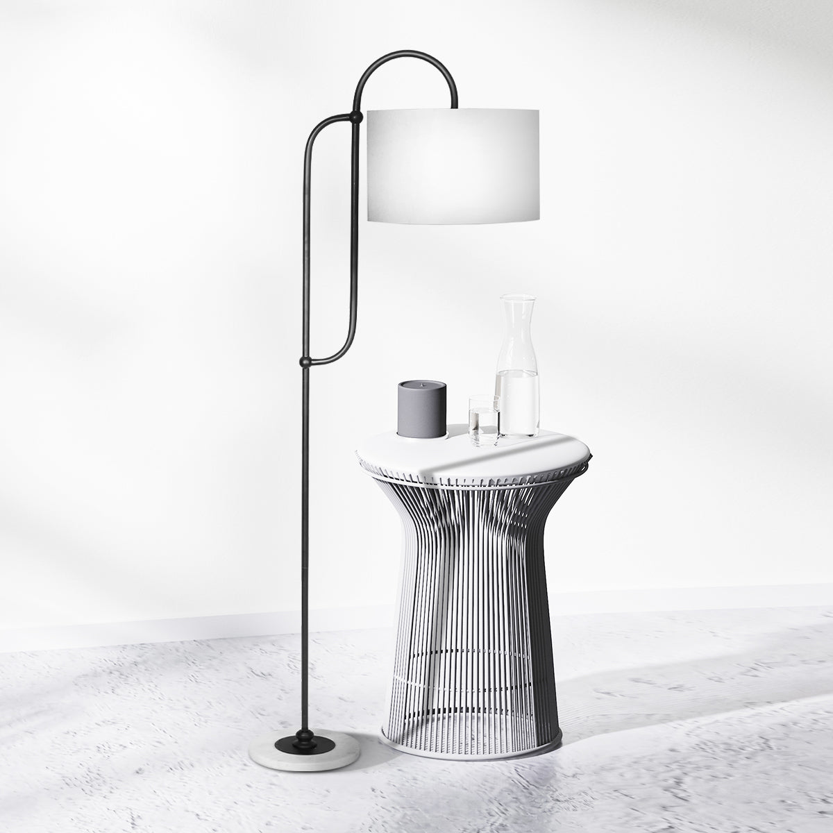 Sarantino Metal Floor Lamp with Marble Base & Off-White Shade