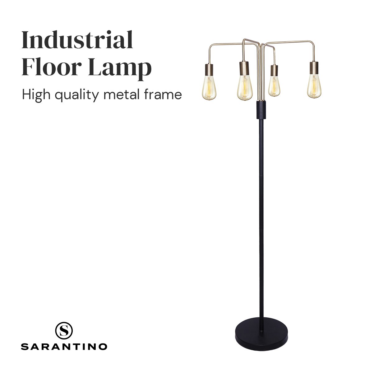 Sarantino Modern Exposed Bulb 4-Arm Industrial Light Floor Lamp