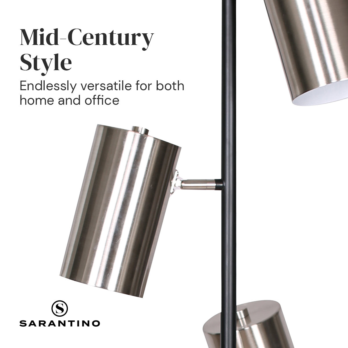 Sarantino 3-Shade Metal Floor Lamp Nickel & Matte Black Finish