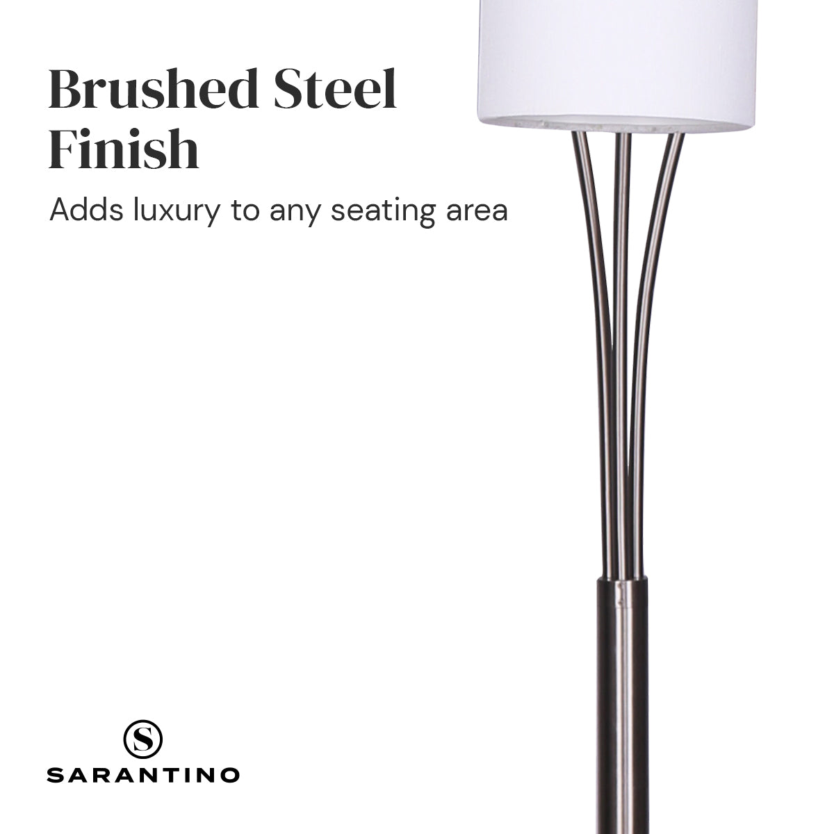 Sarantino 3-Light Metal Arc Floor Lamp - Nickel & Marble Finish