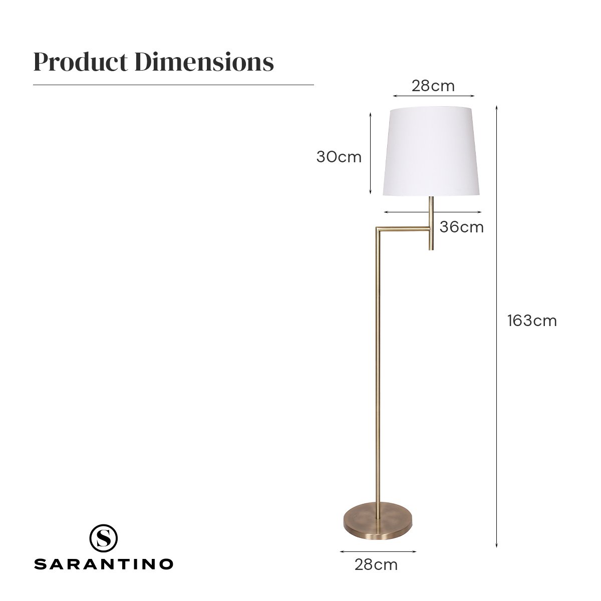 Sarantino Metal Floor Lamp in Antique Brass Finish with Cream Linen Fabric Shade