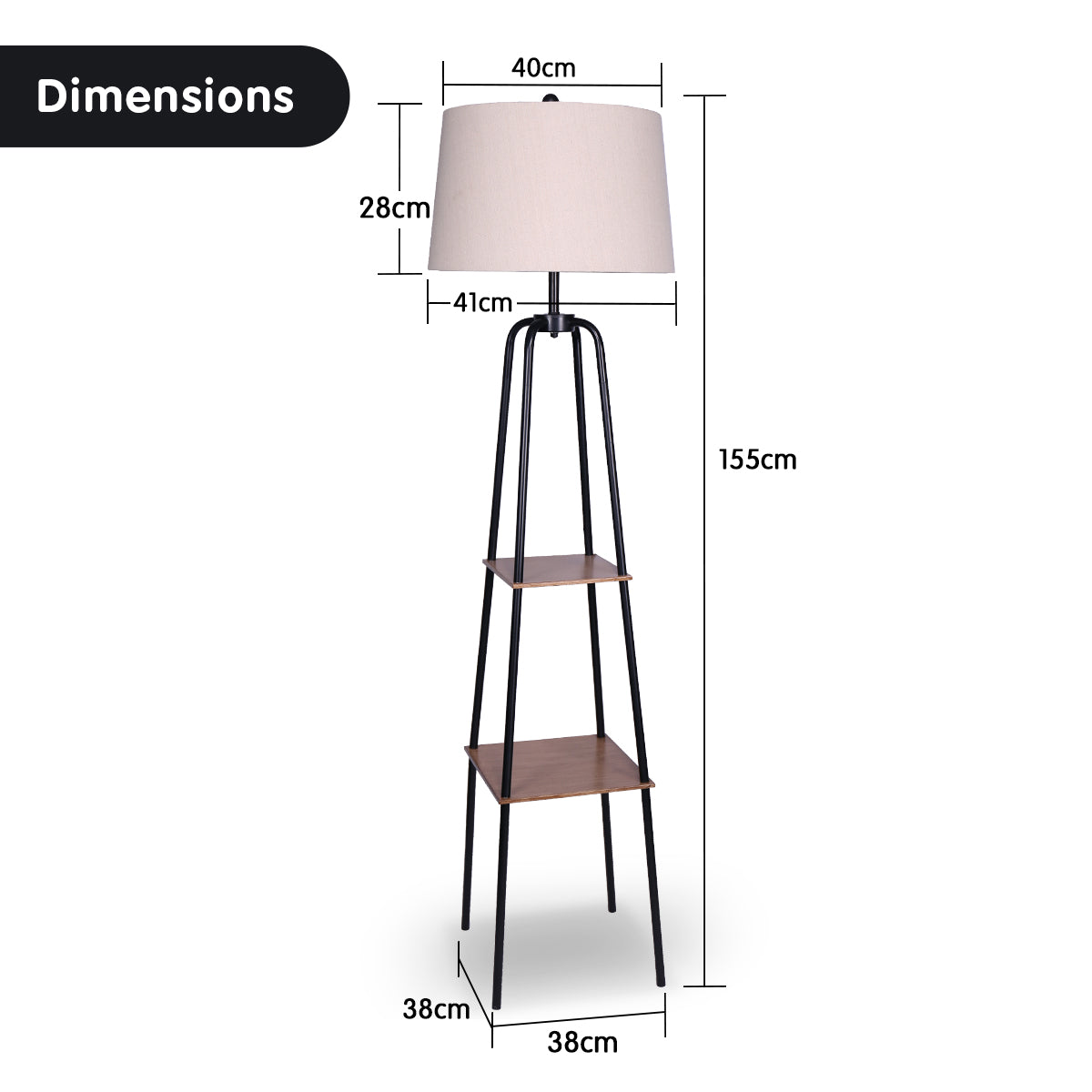 Sarantino Metal Etagere Floor Lamp Shade Metal Shelf in Wood Finish