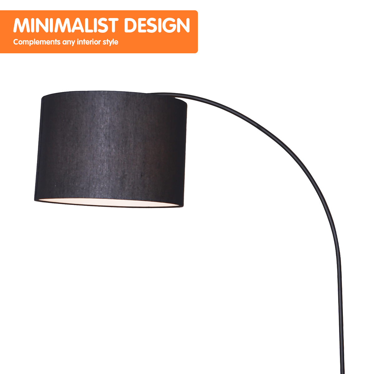 Sarantino Metal Arc Arm Floor Lamp Shade Black