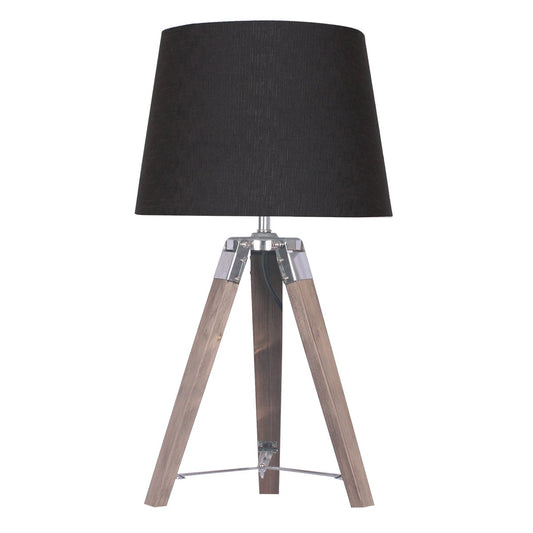 Sarantino Wooden Tripod Table Lamp With Black Taper Fabric Shade