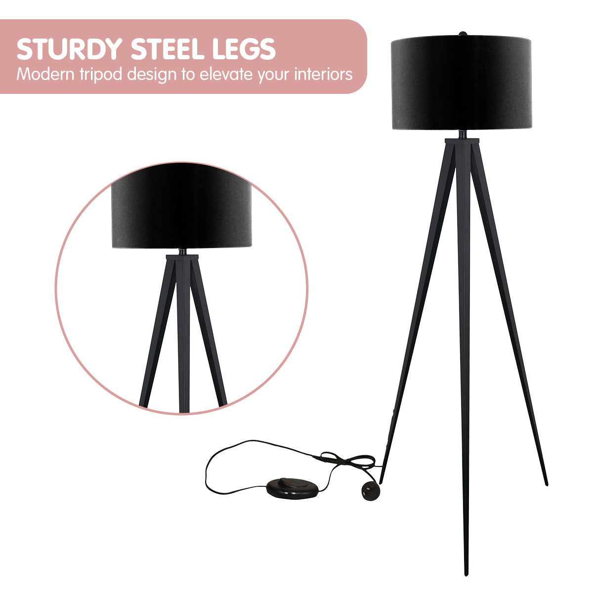 Sarantino Minimalist Modern Tripod Floor Lamp Black