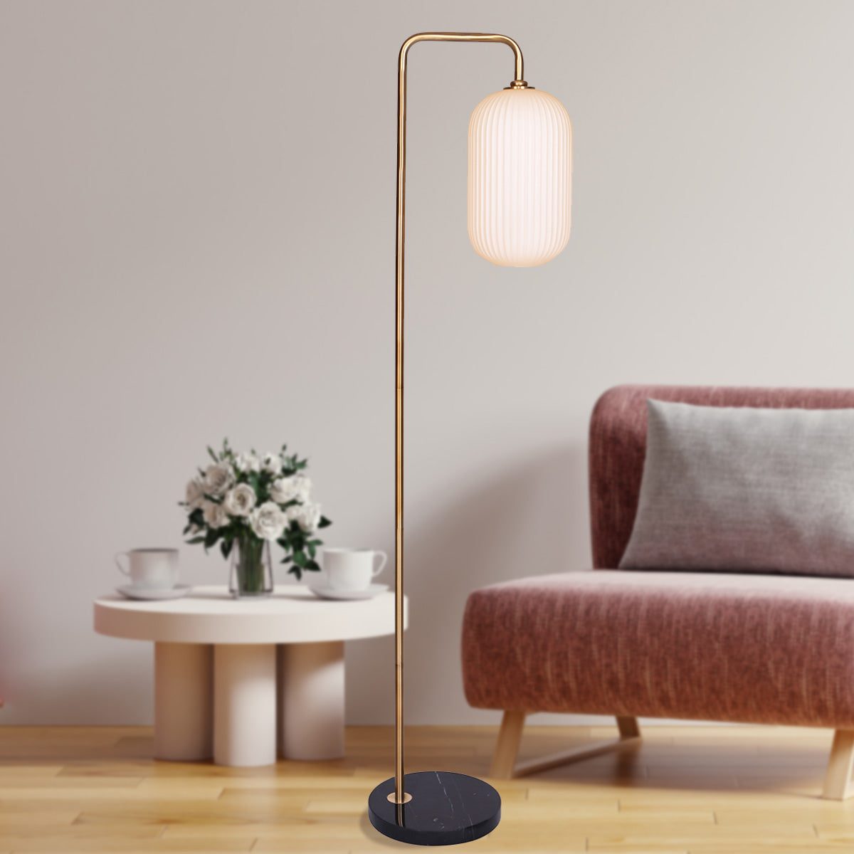 Sarantino Metal Floor Lamp With Opal Glass Shade