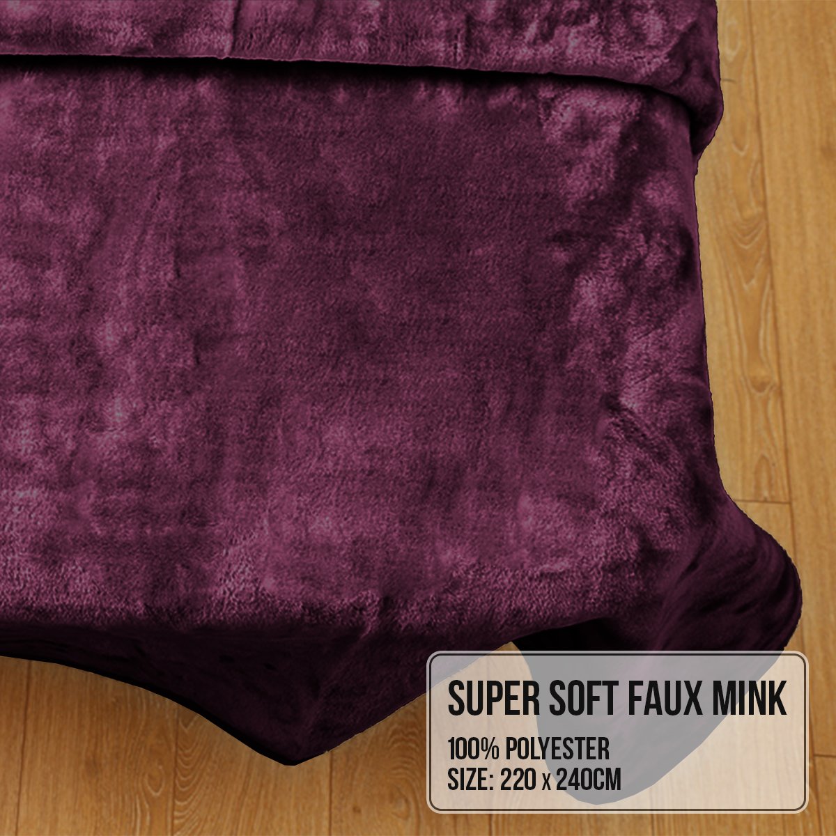 Laura Hill Double-sided Large 220 X 240cm Faux Mink Throw Rug Blanket 800-gsm Heavy - Purple