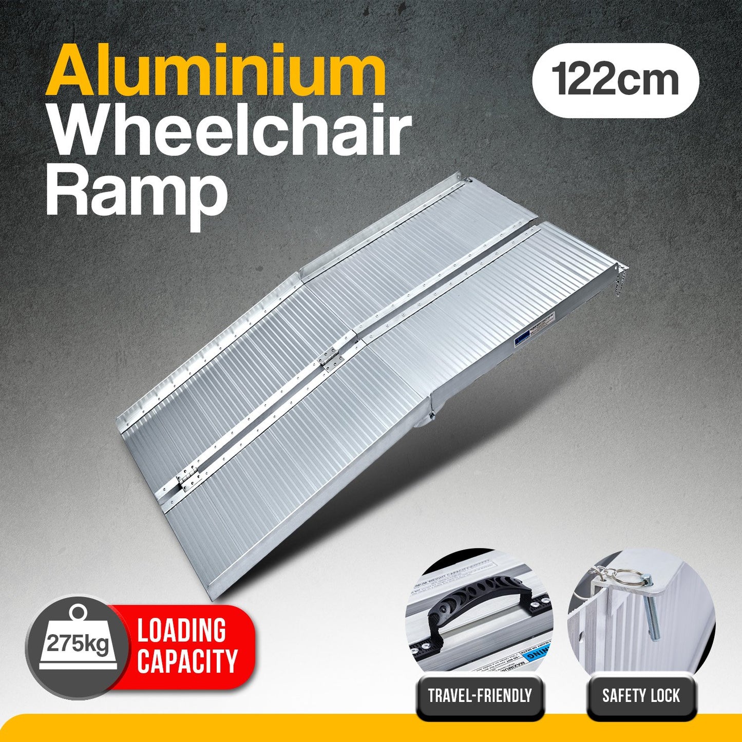 Rigg Aluminium Portable Non-slip Wheelchair Ramp 4ft - Silver