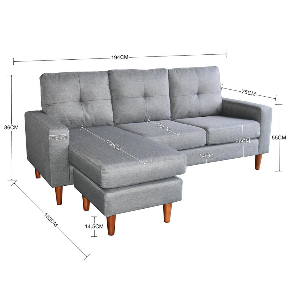 Sarantino Linen Corner Sofa Lounge Couch Modular Furniture L Chair Home Chaise Grey