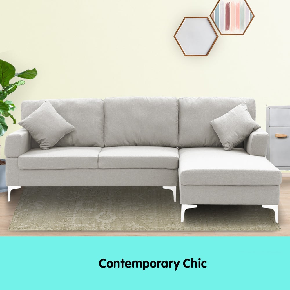 Sarantino Linen Corner Sofa Couch Lounge L-shape W/left Chaise Seat Light Grey