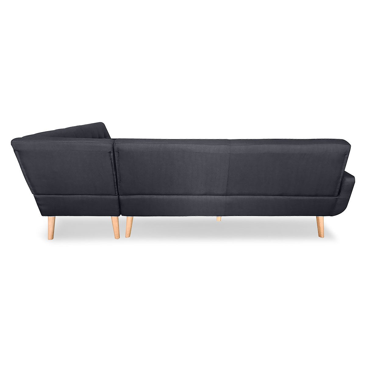 Sarantino Faux Linen Corner Wooden Sofa Lounge L-shaped with Chaise - Black