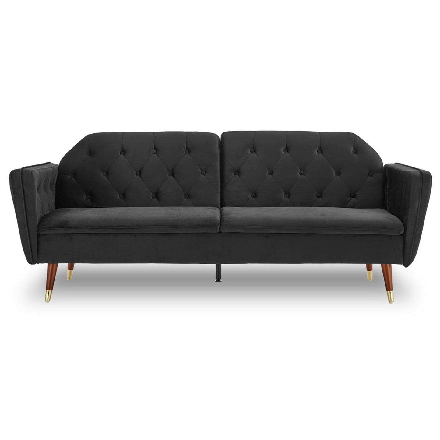 Sarantino Faux Velvet Tufted Sofa Bed Couch Futon - Black