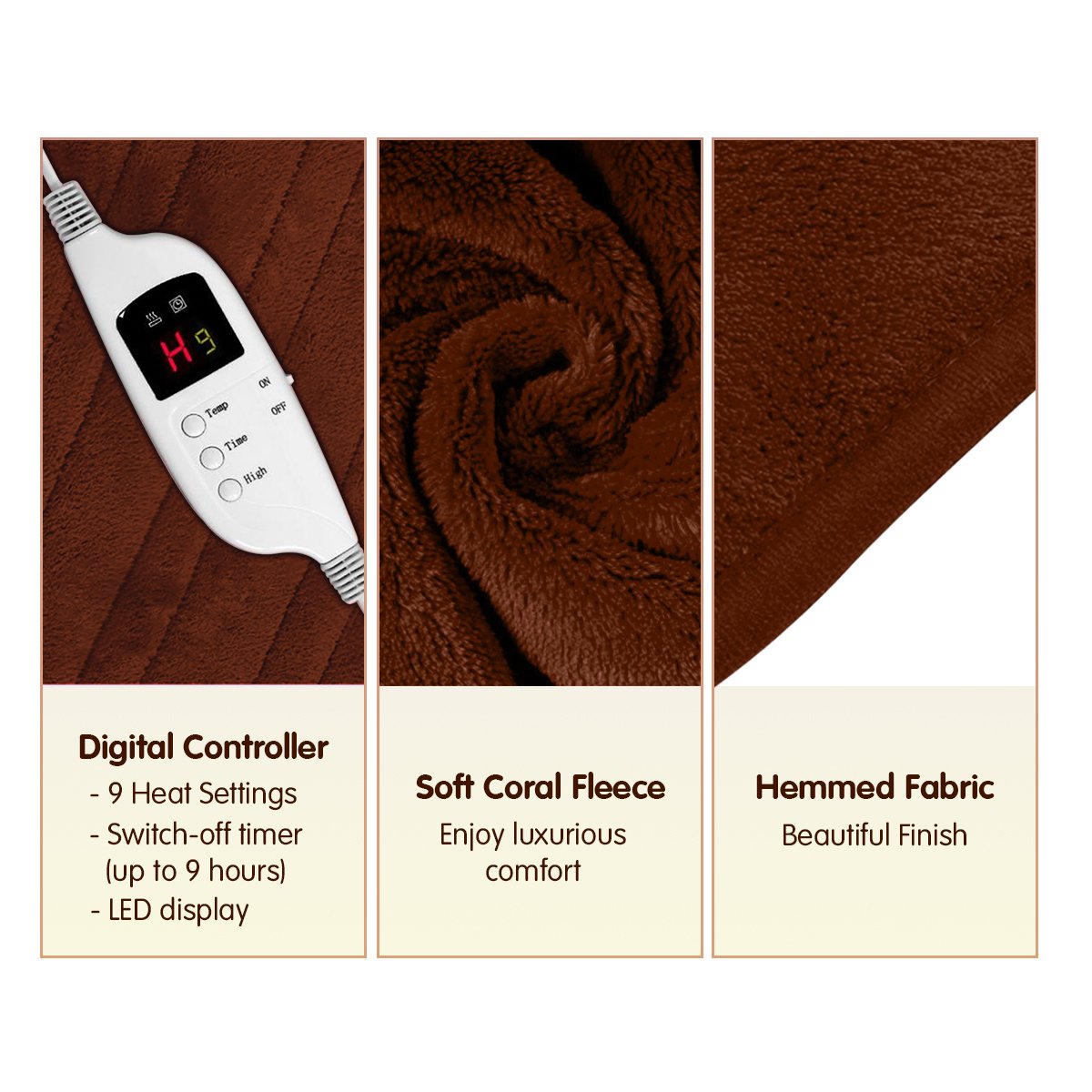 Laura Hill Heated Electric Blanket Throw Rug Coral Warm Fleece Brown